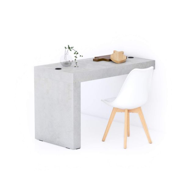 Mesa de jantar Evolution 120x60, Cimento Cinza com Uma Perna e Carregador Wireless