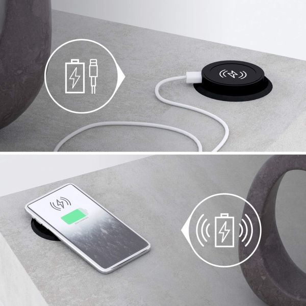 Mesa de jantar Evolution 120x40, Cimento Cinza com Duas Pernas e Carregador Wireless imagem de pormenor 2