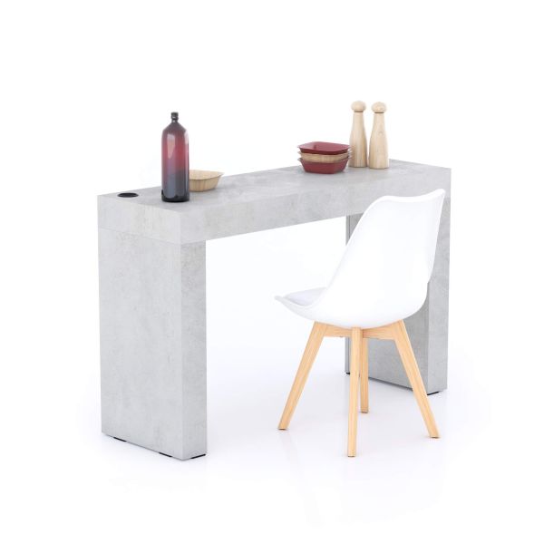 Mesa de jantar Evolution 120x40, Cimento Cinza com Duas Pernas e Carregador Wireless