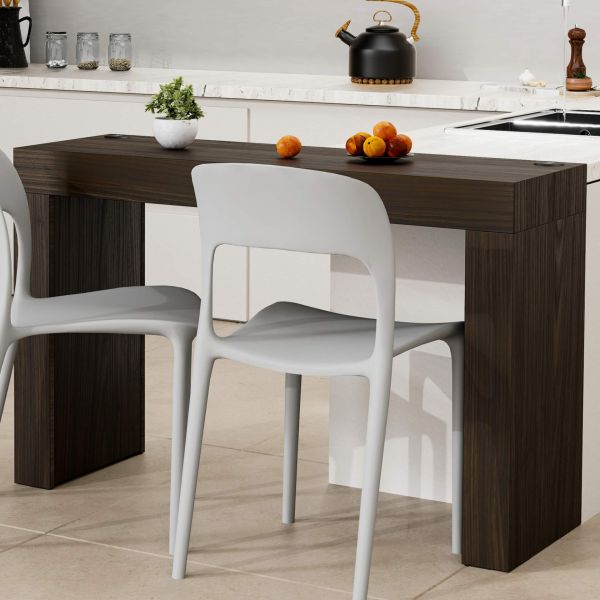 Mesa de jantar Evolution 120x40, nogueira escuro Duas Pernas e Carregador Wireless imagem do conjunto 1