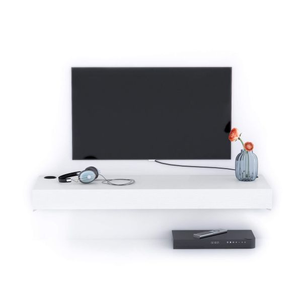 Tv Wandregal Evolution 120 x 40 mit kabellosem Ladegerät, Esche, Weiß Detailbild 1