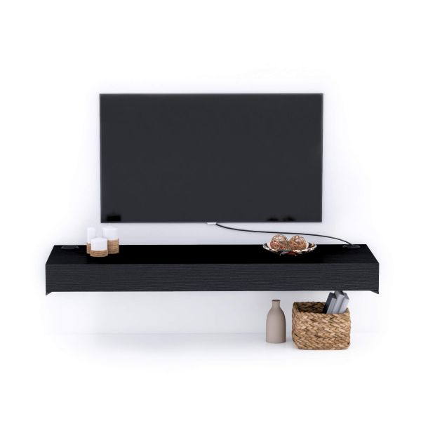 Tv Wandregal Evolution 120 x 40 mit kabellosem Ladegerät, Esche, Schwarz Detailbild 1
