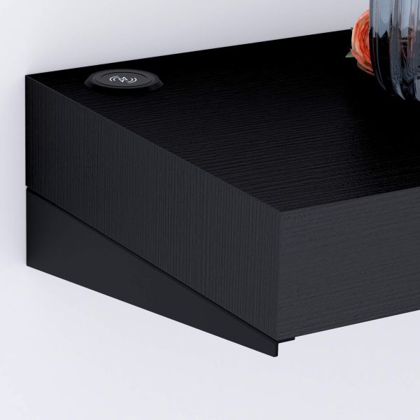 Tv Wandregal Evolution 120 x 40 mit kabellosem Ladegerät, Esche, Schwarz Detailbild 2