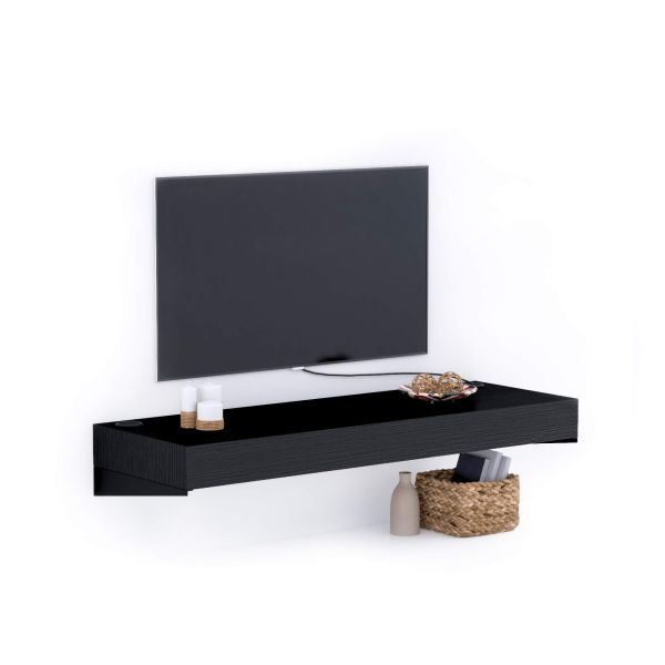 Tv Wandregal Evolution 120 x 40 mit kabellosem Ladegerät, Esche, Schwarz