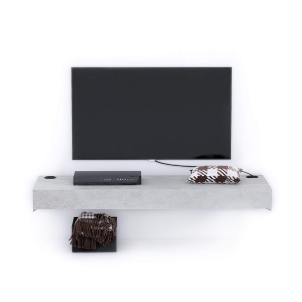 Tv Wandregal Evolution 120 x 40 mit kabellosem Ladegerät, grauer Beton Detailbild 1