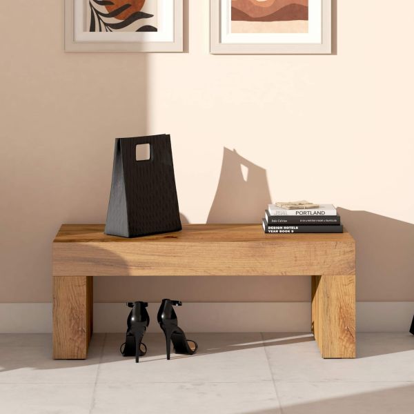Panca portaoggetti in legno massello rustico per scarpe, panca da ingresso con cuscino in lino e porta