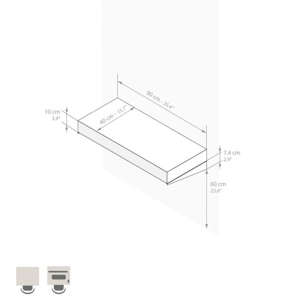 Wandbureau Evolution 90x40, Essen Zwart technische afbeelding 1