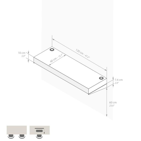 Wandbureau Evolution 120x40, Rustiek Eik met Draadloze Oplader technische afbeelding 1