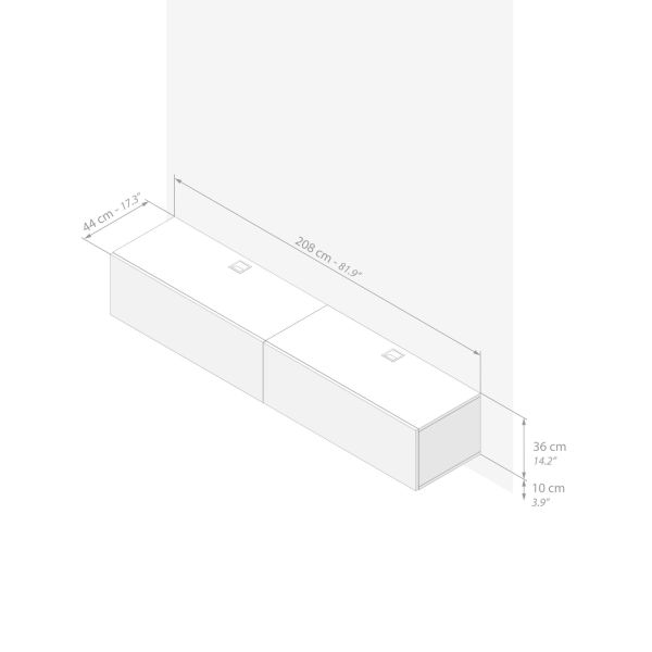 Parede de Tv Easy 1, freixo preto, 208x44x36 cm imagem técnica 1