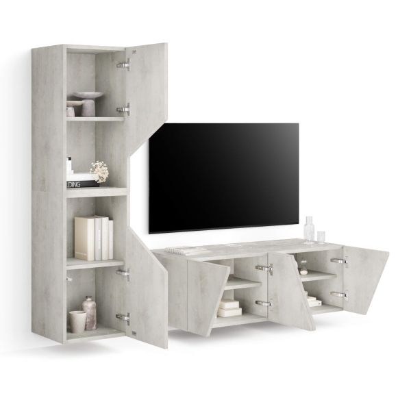 Parede de Tv Emma 2, cimento cinza, 150x44x139 cm imagem de pormenor 1
