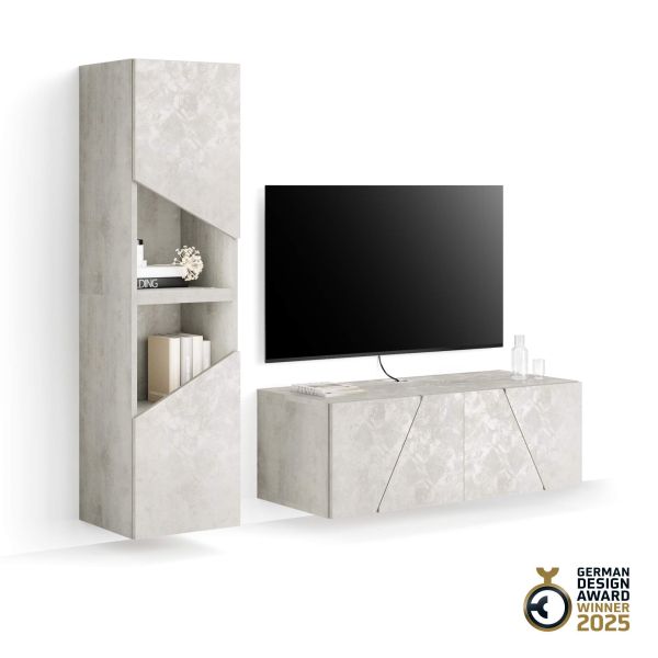 Parede de Tv Emma 2, cimento cinza, 150x44x139 cm