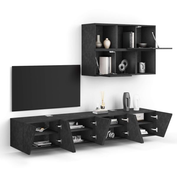 Parede de Tv Emma 5, cimento preto, 208x44x160 cm imagem de pormenor 1