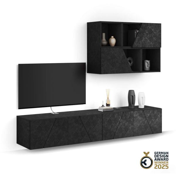 Parede de Tv Emma 5, cimento preto, 208x44x160 cm