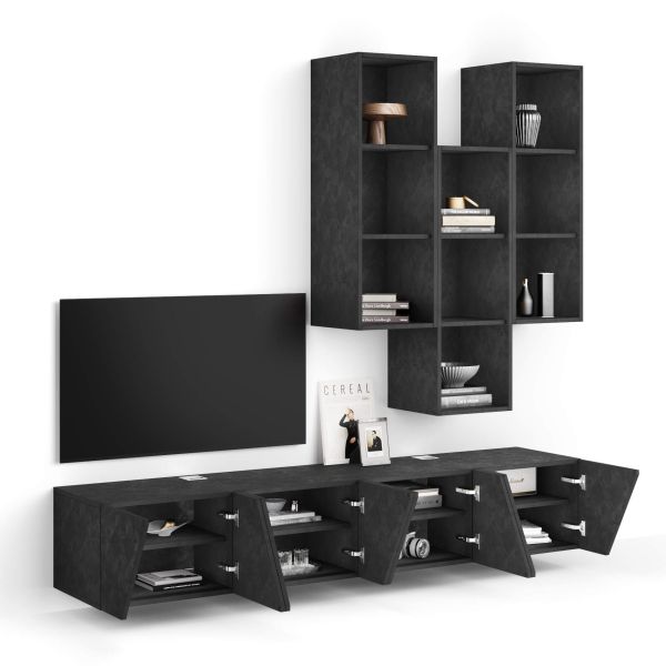 Parede de Tv Emma 6, cimento preto, 208x44x210 cm imagem de pormenor 1