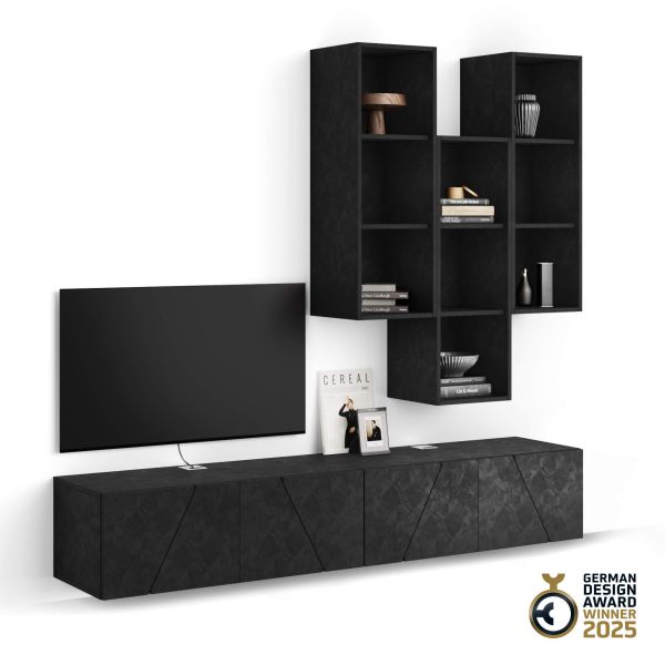 Parede de Tv Emma 6, cimento preto, 208x44x210 cm