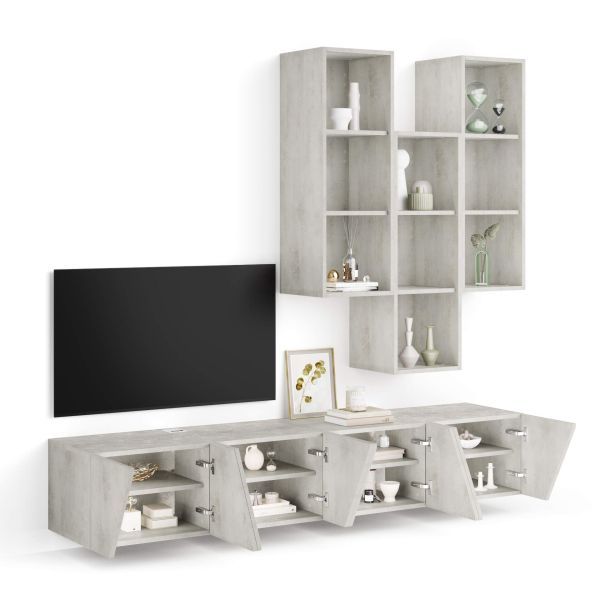 Parede de Tv Emma 6, cimento cinza, 208x44x210 cm imagem de pormenor 1