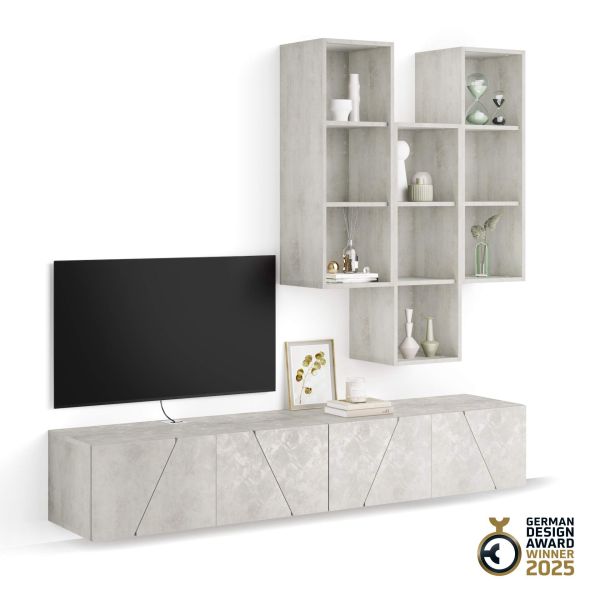 Parede de Tv Emma 6, cimento cinza, 208x44x210 cm