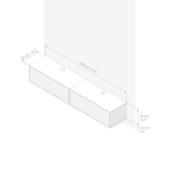 Iacopo woonkamer wandmeubel 1, cement grijs, 208x42x36 cm technische afbeelding 1