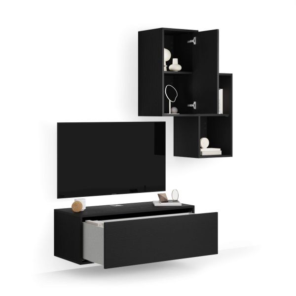Parede de Tv Iacopo 2, freixo preto, 150x42x177 cm imagem de pormenor 1