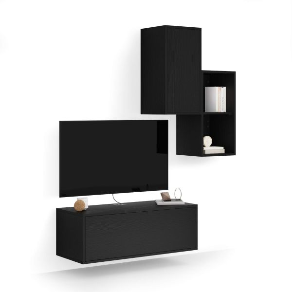 Parede de Tv Iacopo 2, freixo preto, 150x42x177 cm