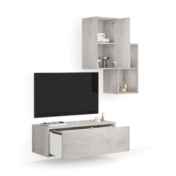 Parede de Tv Iacopo 2, cimento cinza, 150x42x177 cm imagem de pormenor 1