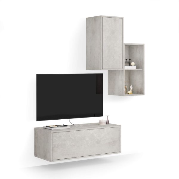 Parede de Tv Iacopo 2, cimento cinza, 150x42x177 cm