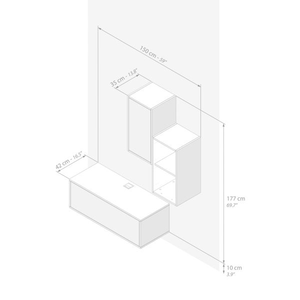 Parede de Tv Iacopo 2, cimento cinza, 150x42x177 cm imagem técnica 1