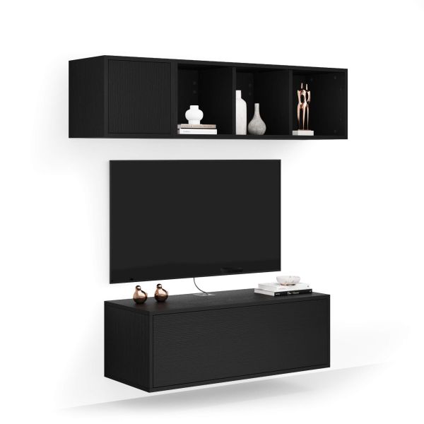 Iacopo woonkamer wandmeubel 3, essen zwart, 140x42x150 cm