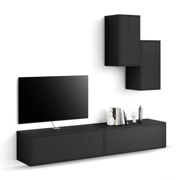 Parede de Tv Iacopo 4, freixo preto, 208x42x185 cm