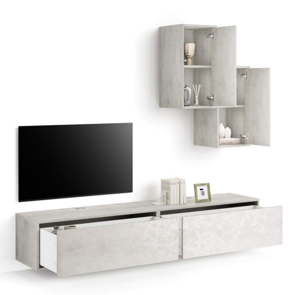 Parede de Tv Iacopo 4, cimento cinza, 208x42x185 cm imagem de pormenor 1