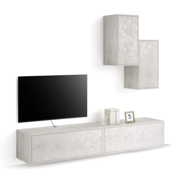 Parede de Tv Iacopo 4, cimento cinza, 208x42x185 cm