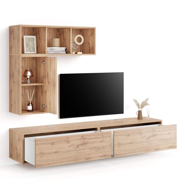 Parede de Tv Iacopo 5, carvalho rústico, 208x42x160 cm imagem de pormenor 1
