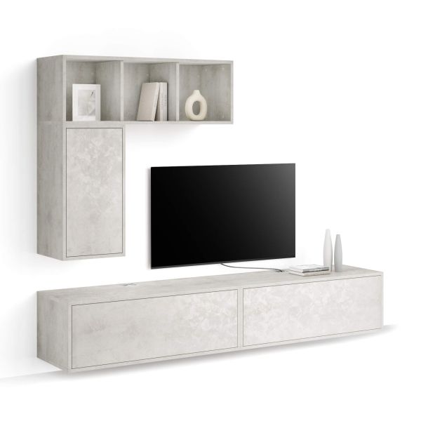 Parede de Tv Iacopo 5, cimento cinza, 208x42x160 cm