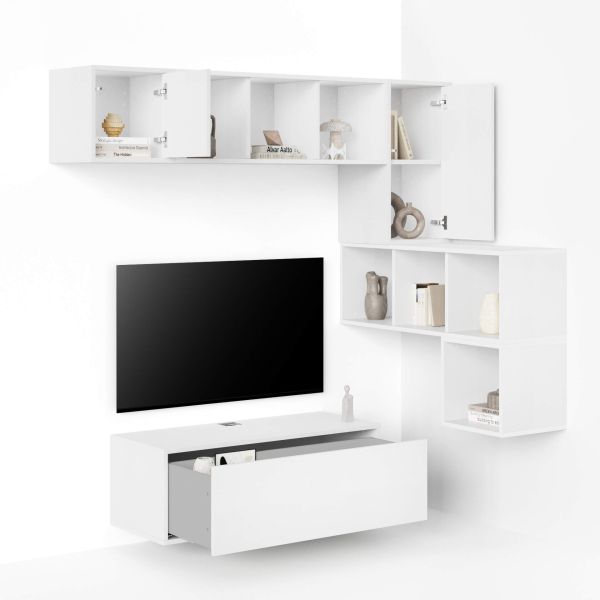 Parede de Tv em canto Iacopo 8, freixo branco, 280x42x188 cm imagem de pormenor 1