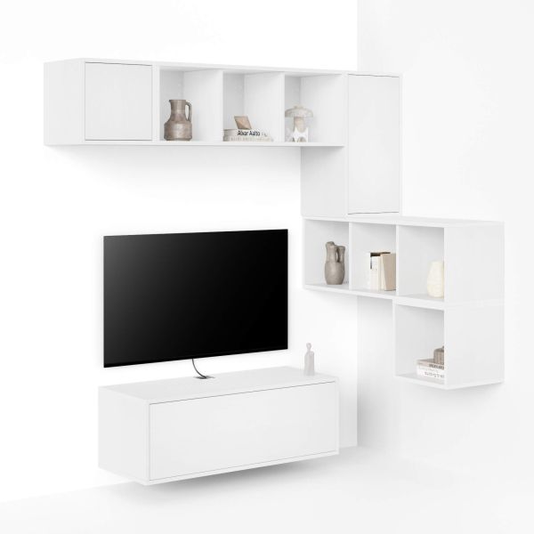 Parede de Tv em canto Iacopo 8, freixo branco, 280x42x188 cm