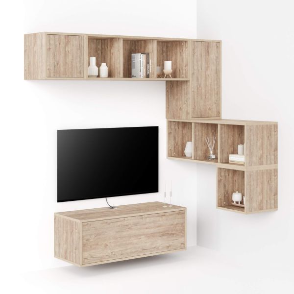 Parede de Tv em canto Iacopo 8, carvalho, 280x42x188 cm