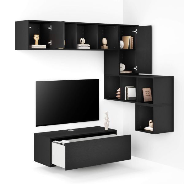 Parede de Tv em canto Iacopo 8, freixo preto, 280x42x188 cm imagem de pormenor 1