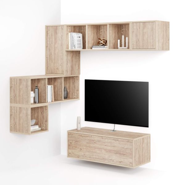 Parede de Tv em canto Iacopo 9, carvalho, 280x42x188 cm