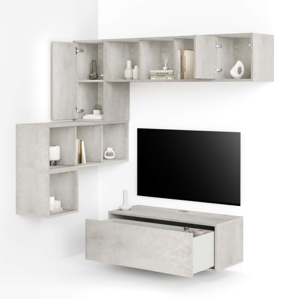 Parede de Tv em canto Iacopo 9, cimento cinza, 280x42x188 cm imagem de pormenor 1