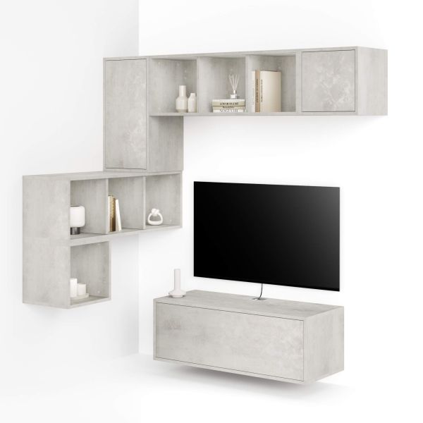 Parede de Tv em canto Iacopo 9, cimento cinza, 280x42x188 cm