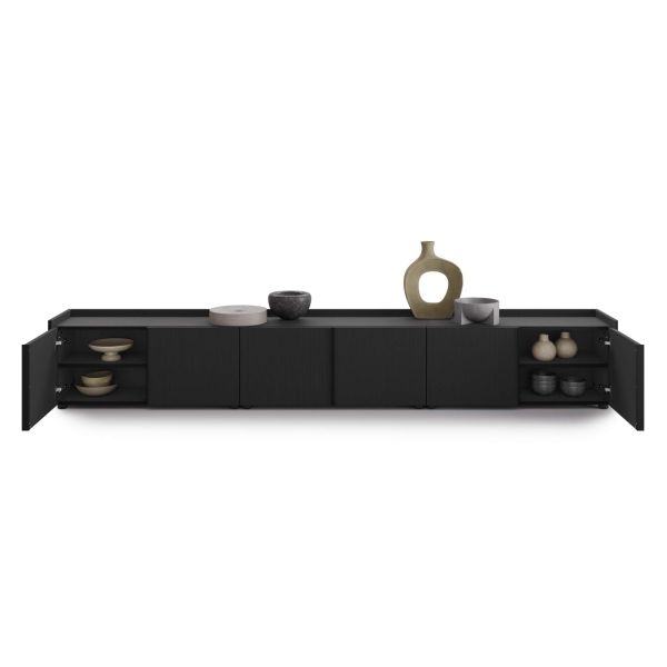 Romina Lage Kast (273.6x36x44 cm), 6 Deuren, Zwart Essen detailafbeelding 1