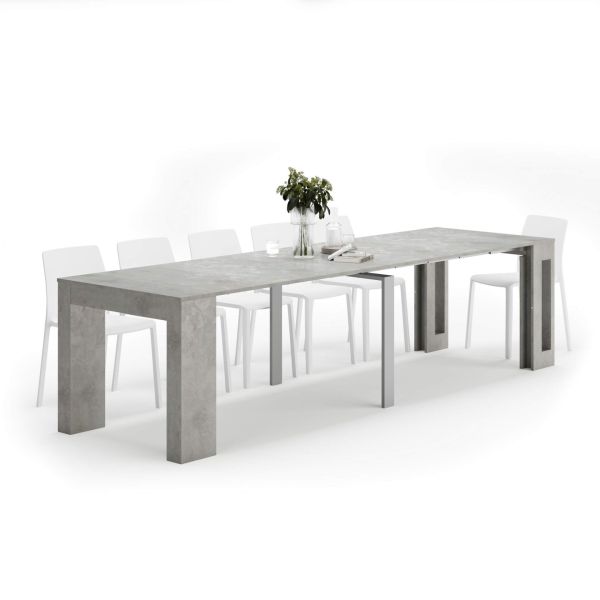 Masă Consolă Extensibilă cu suport pentru extensii Easy, 45(305)x 90 cm, Gri Ciment