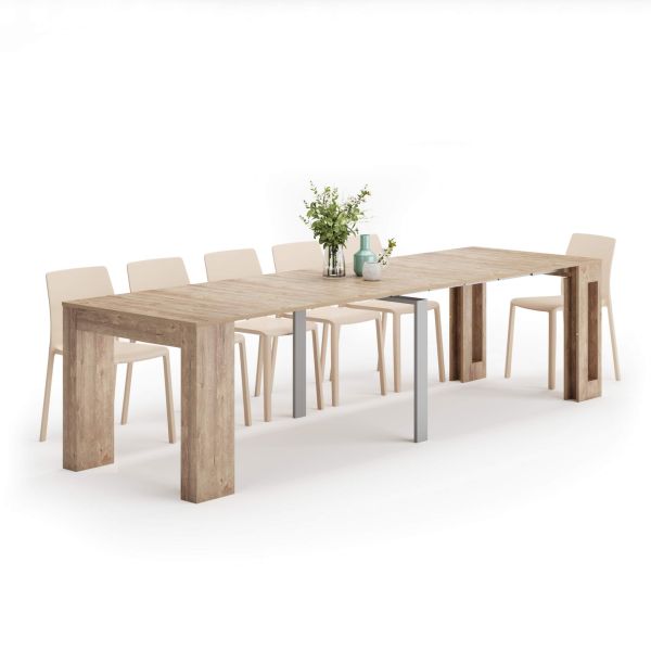 Masă consolă extensibilă cu suport pentru extensii Easy, 45(305)x 90 cm, Stejar