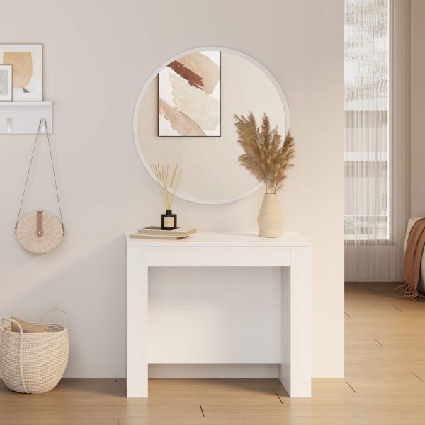 Tavolo Consolle Allungabile Ferrara In Legno - Made In Italy - Da 90 Cm A 198 Cm Con 5 Allunghe - Bianco Frassino Per Sala Da Pranzo