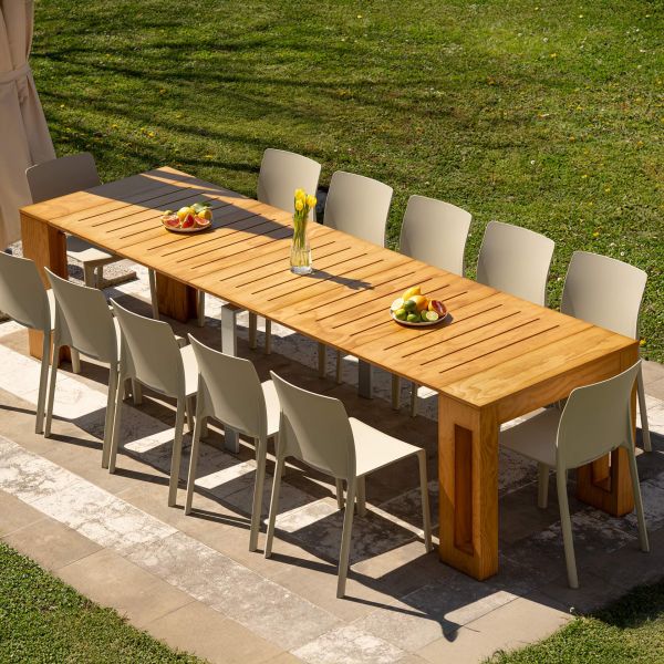 Ausziehbare Konsolentisch mit integriertem Verlängerungsfach Easy, 45(305)x90 cm, in Teak Farbe