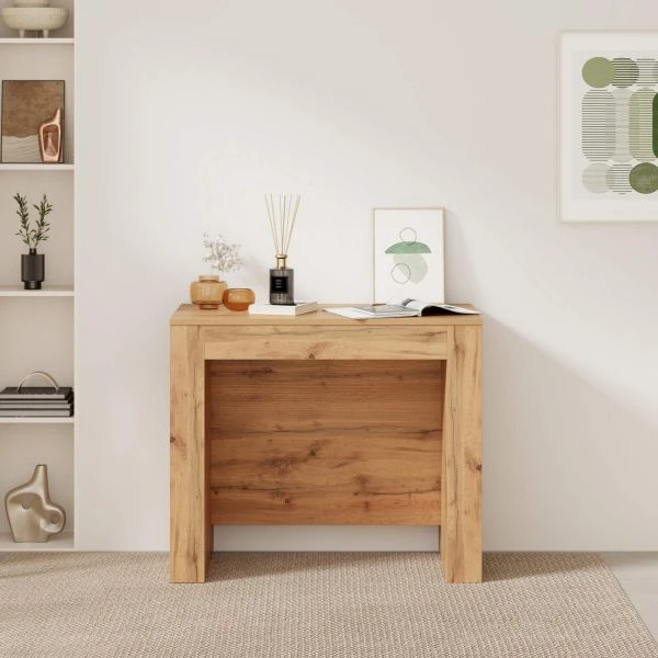 Table Console Extensible avec rallonges intégrées, Easy, 45(305)x 90 cm, Bois Rustique