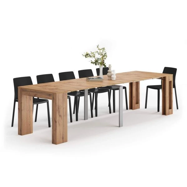 Table Console Extensible avec rallonges intégrées, Easy, 45(305)x 90 cm, Bois Rustique