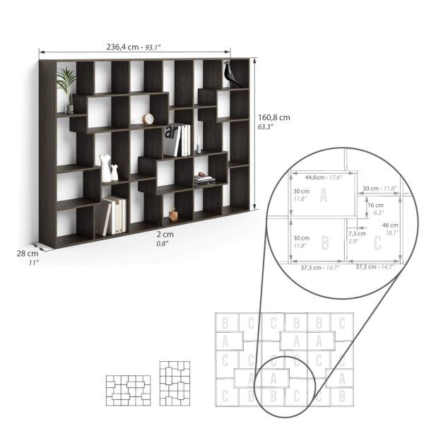 Wandboekenkast M Iacopo (160,8 x 236,4 cm) amerikaanse walnoot technische afbeelding 1