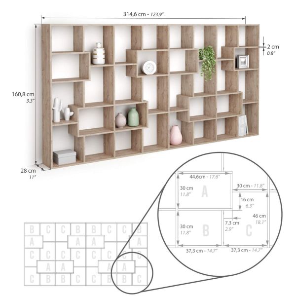 Boekenkast L Iacopo (160,8 x 314,6 cm), Eiken technische afbeelding 1