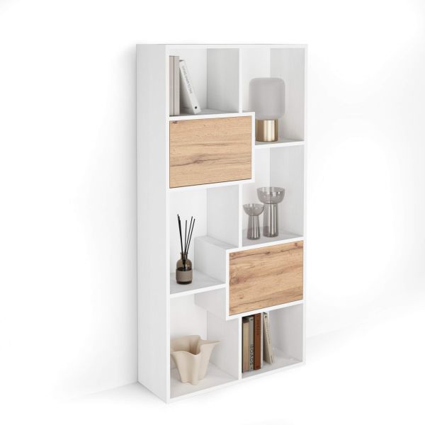Iacopo XS Boekenkast Wit Essen met Rustiek Eiken Deuren (160,8 x 80 cm) detailafbeelding 1